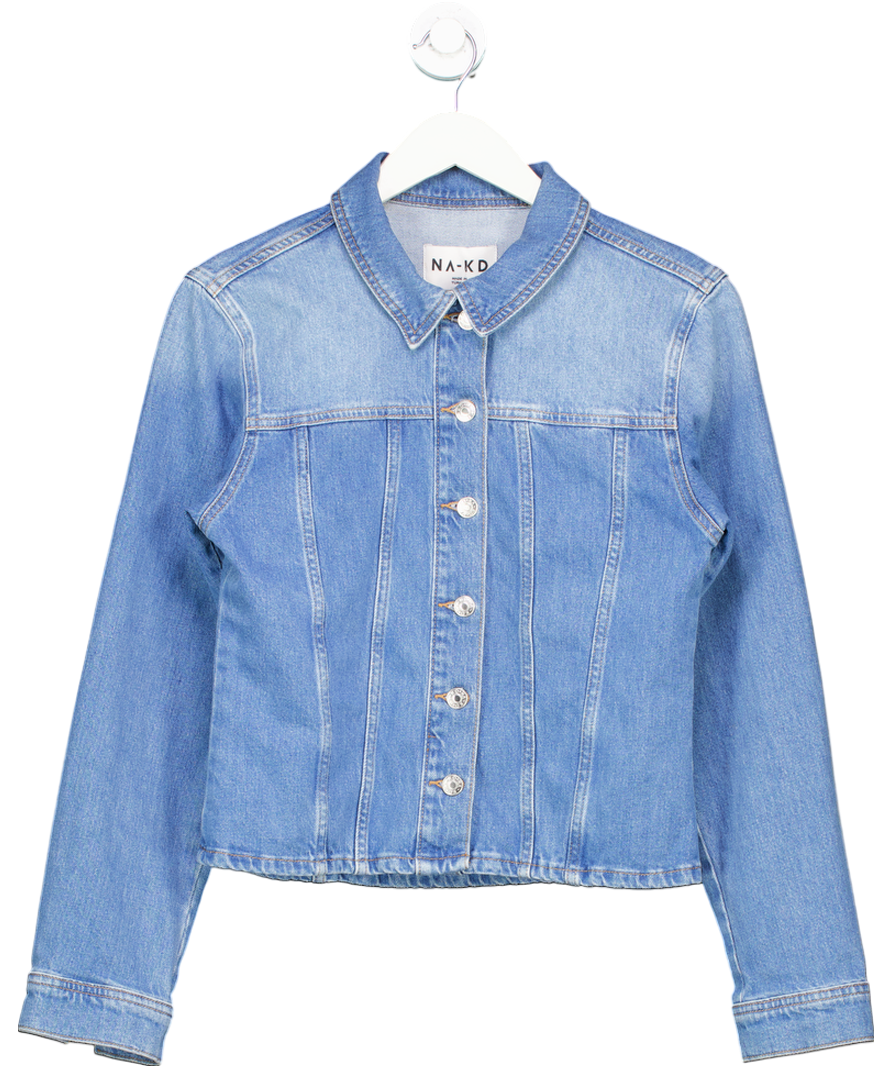 NA-KD Blue Long Sleeve Fitted Denim Shirt UK 6
