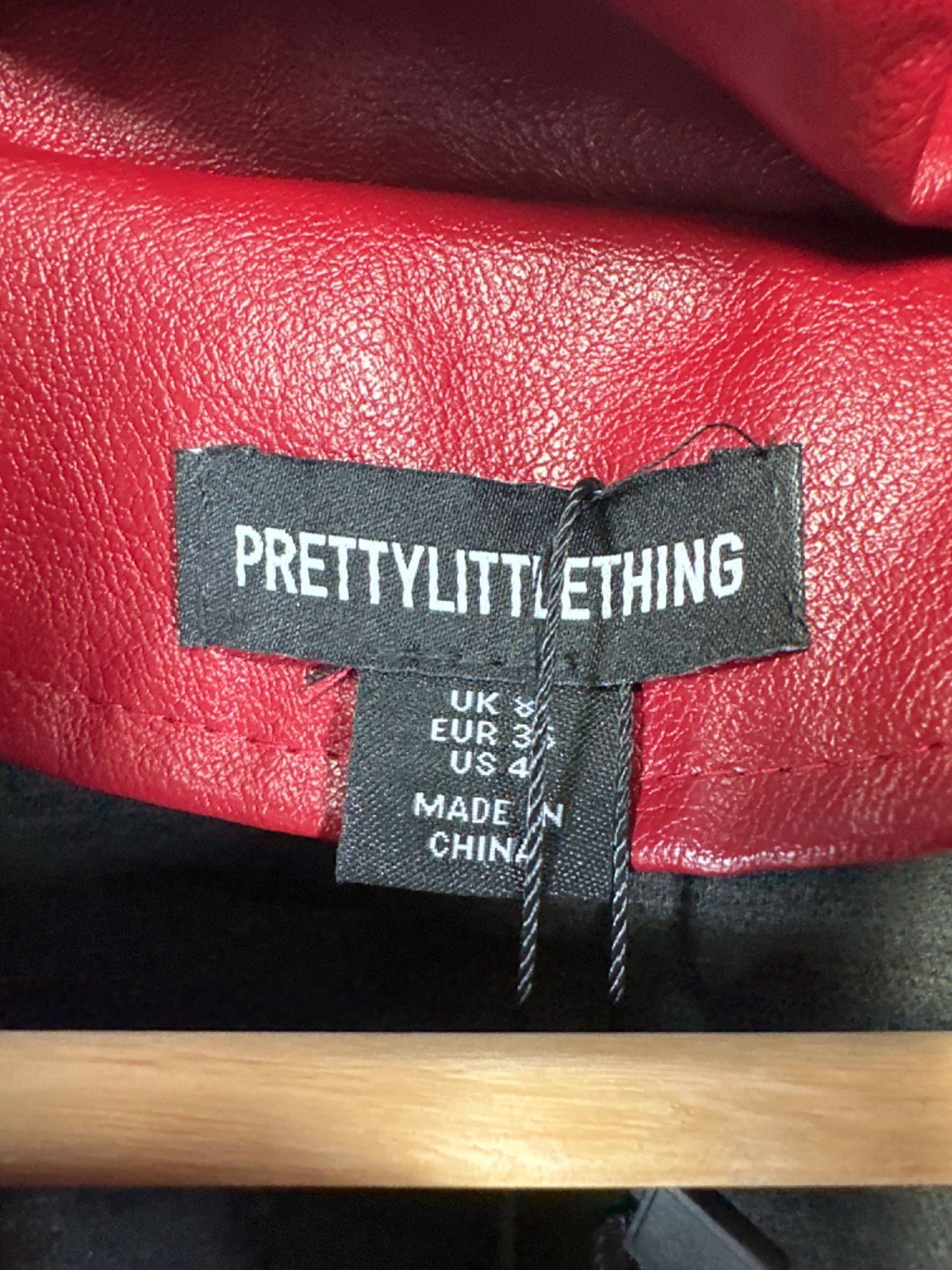 PrettyLittleThing Red Faux Leather Jacket UK 8