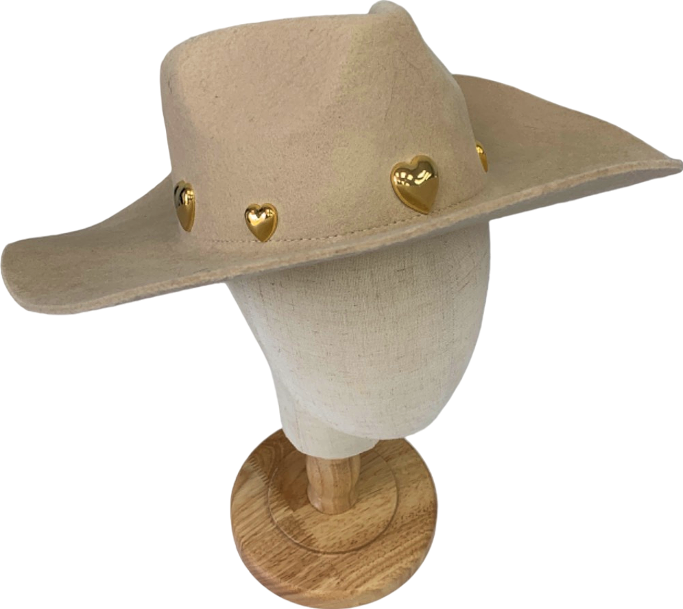 Raceu Hats Beige Heart Embellished Wool Felt Hat UK 7