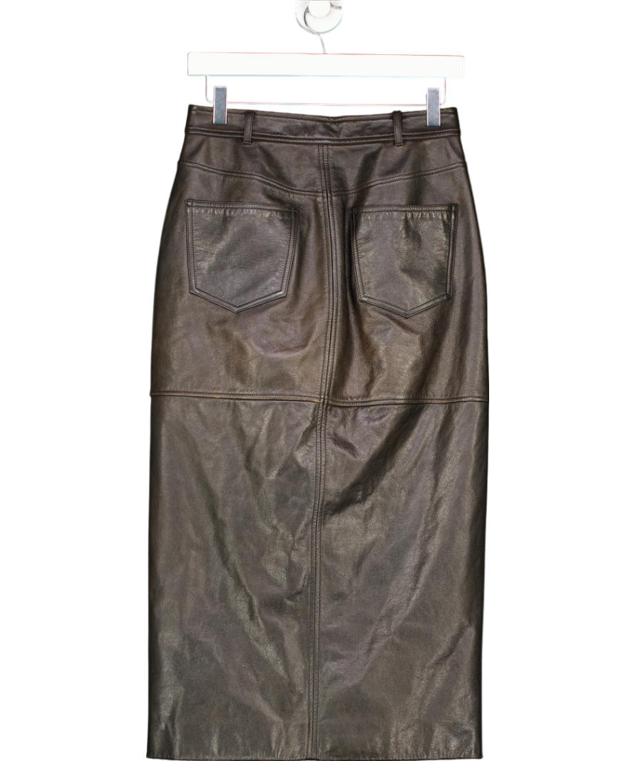 Reformation Black Leather Midi Skirt UK 8