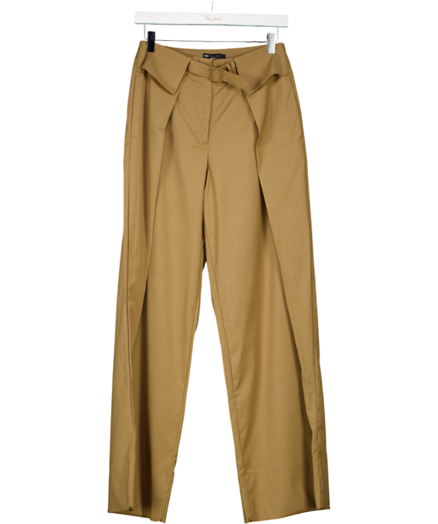 ASOS Beige Tailored Wide Leg Trousers With Fold Over Waistband Detail In Camel UK 8