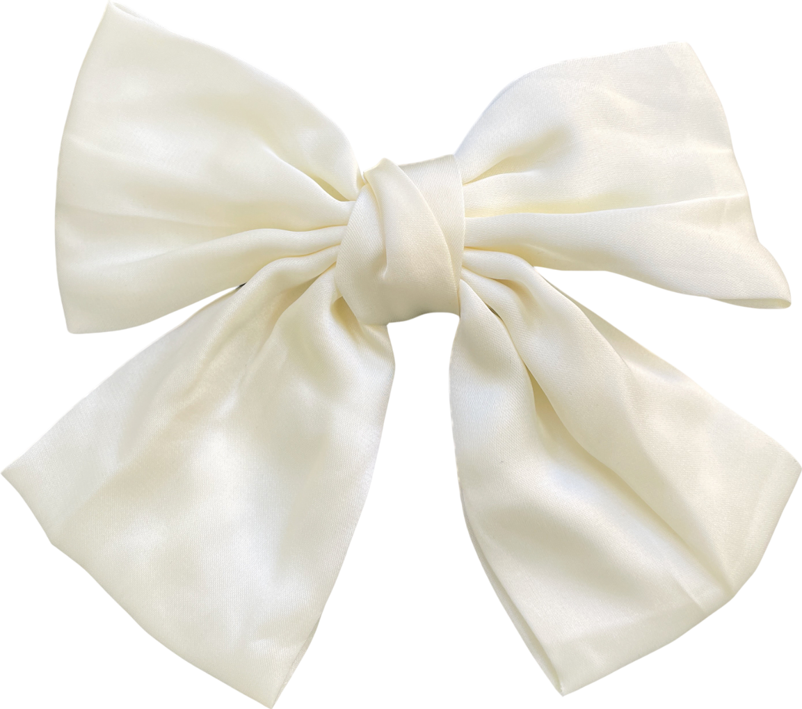 Anisa Sojka Cream Silk Satin Oversized Hair Bow Clip One Size