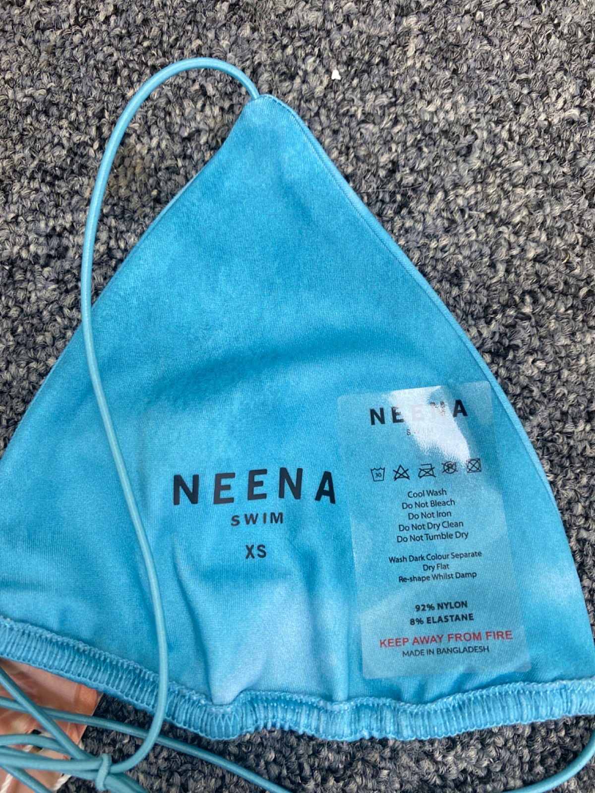 Neena Blue Triangle Bikini Top UK XS
