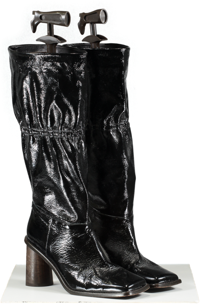 Regina Pyo Black Block Heel Patent Leather Boots UK 8 EU 41 👠