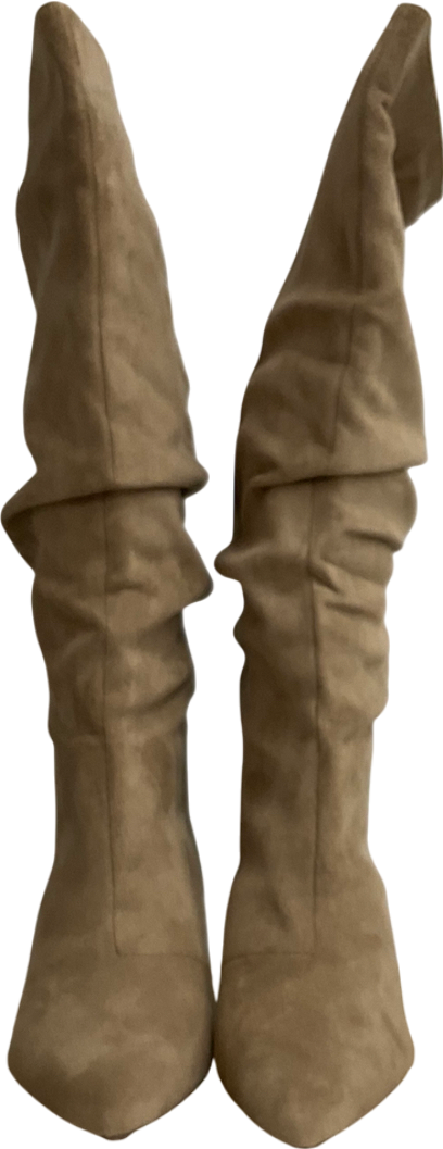 love & roses Beige Camel Mid Heel Ruched High Leg Boot UK 5 EU 38 👠