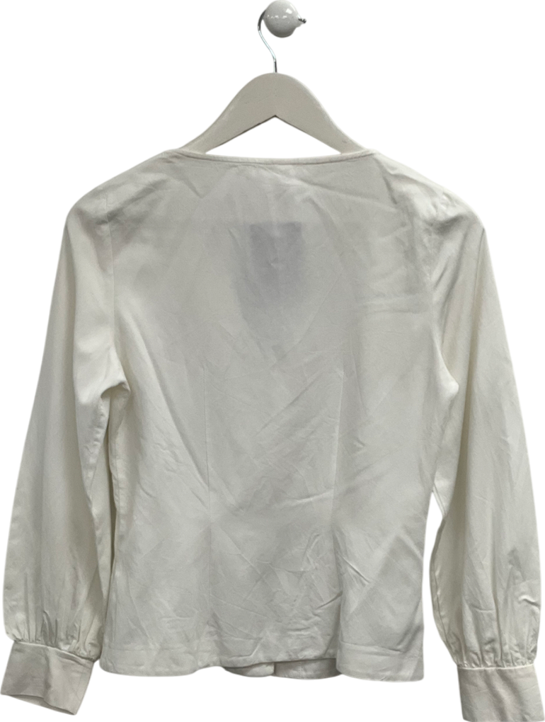 River Island White Cream Textured Long Sleeve Shirt UK 8
