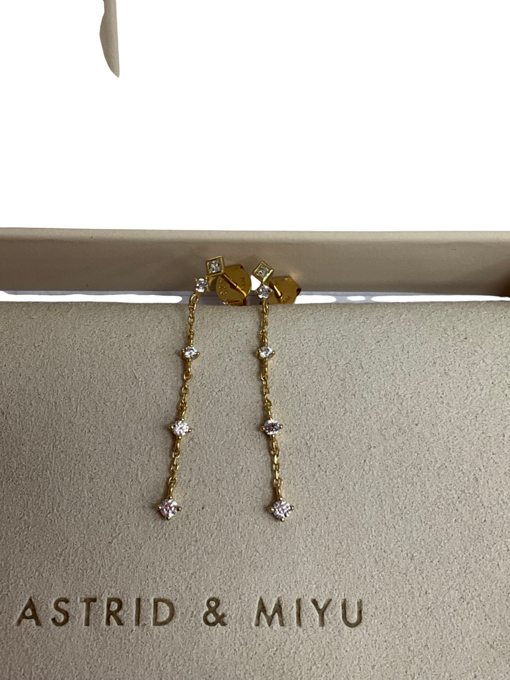 Astrid & Miyu Crystal Chain Drop Studs In Gold One Size