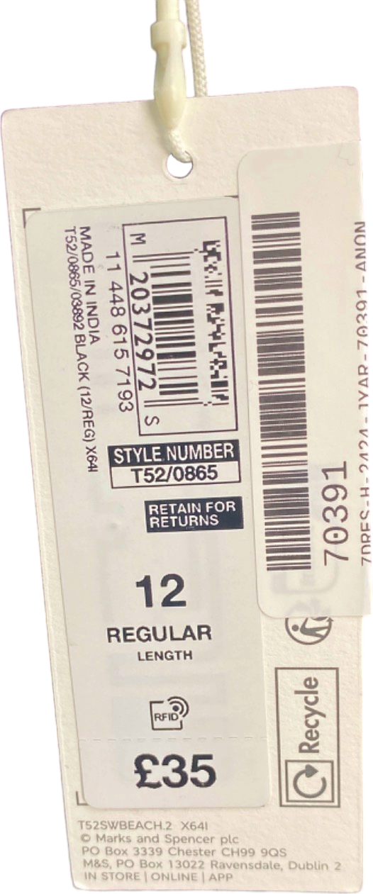 M&S Black Beach Dress with White Lace Trim UK 12 Regular