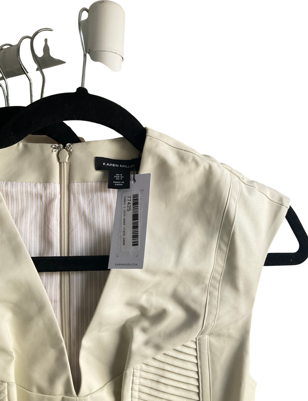 Karen Millen Cream Tailored Cotton Pintuck Grosgrain Corset Maxi Dress UK 8