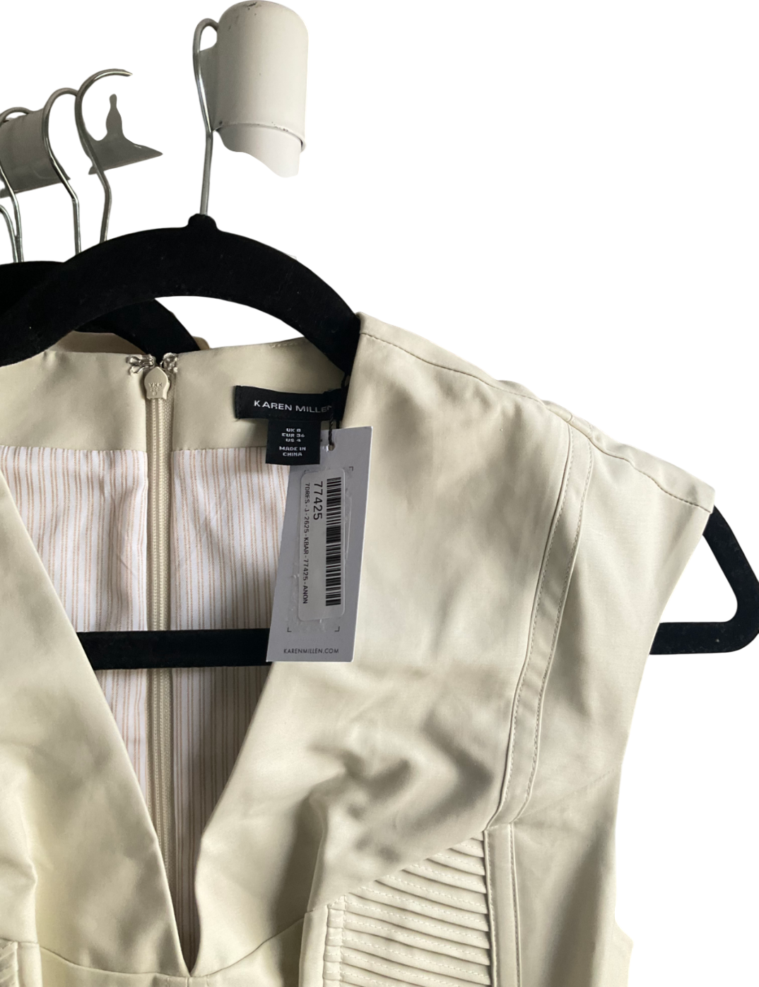 Karen Millen Cream Tailored Cotton Pintuck Grosgrain Corset Maxi Dress UK 8