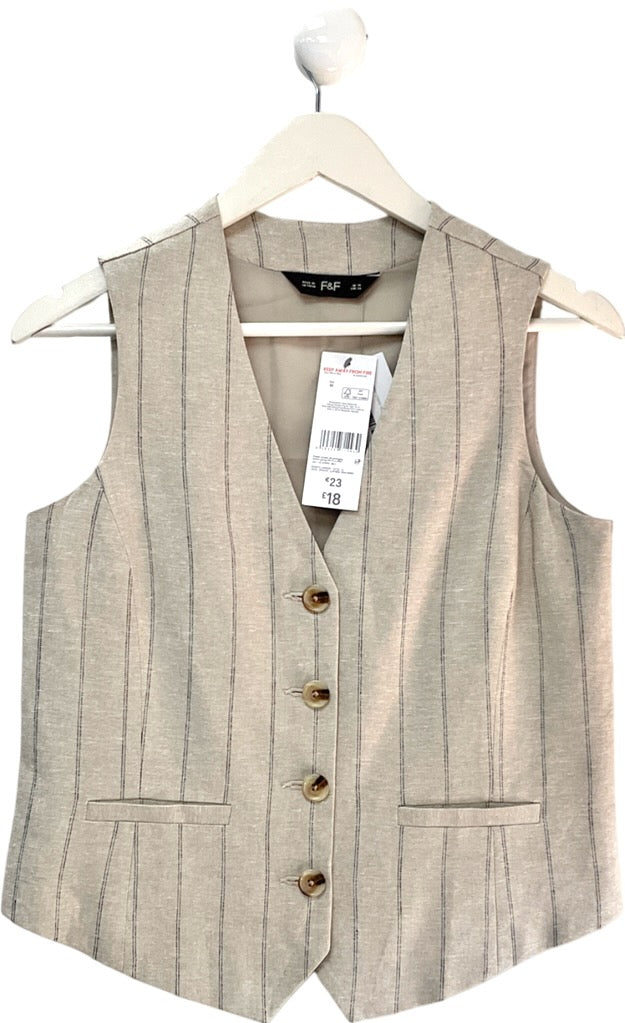 F&F Beige Pinstripe Blazer Top UK 10