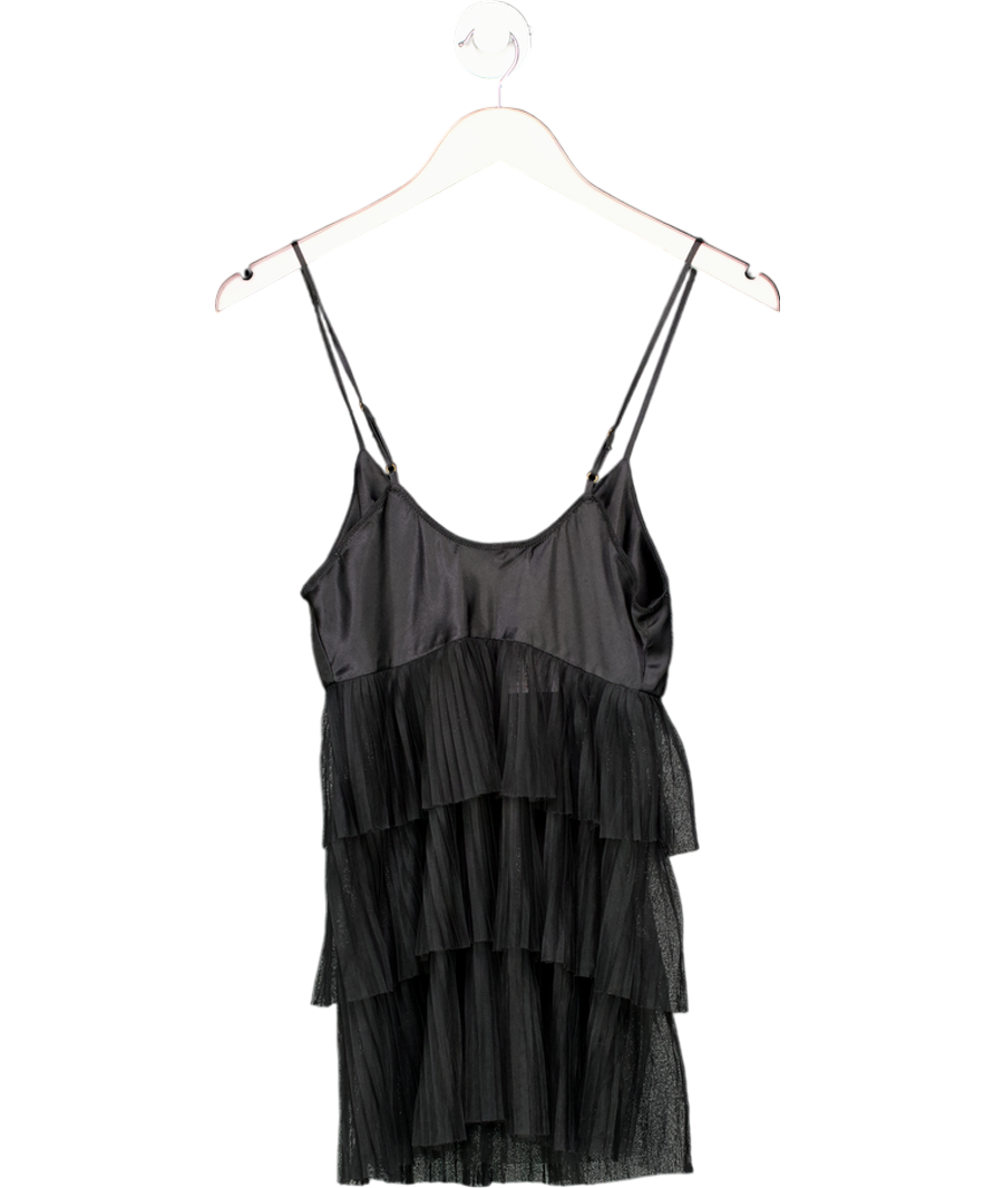 victoria's Secret Black Satin And Tulle Tiered Slip With Bow UK S