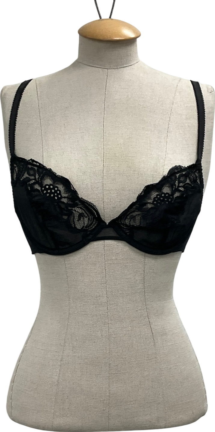 Myla Black Lace Embroidery Non-padded Balcony Bra UK 32D