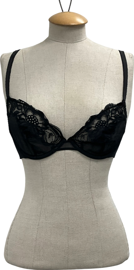 Myla Black Lace Embroidery Non-padded Balcony Bra UK 32D