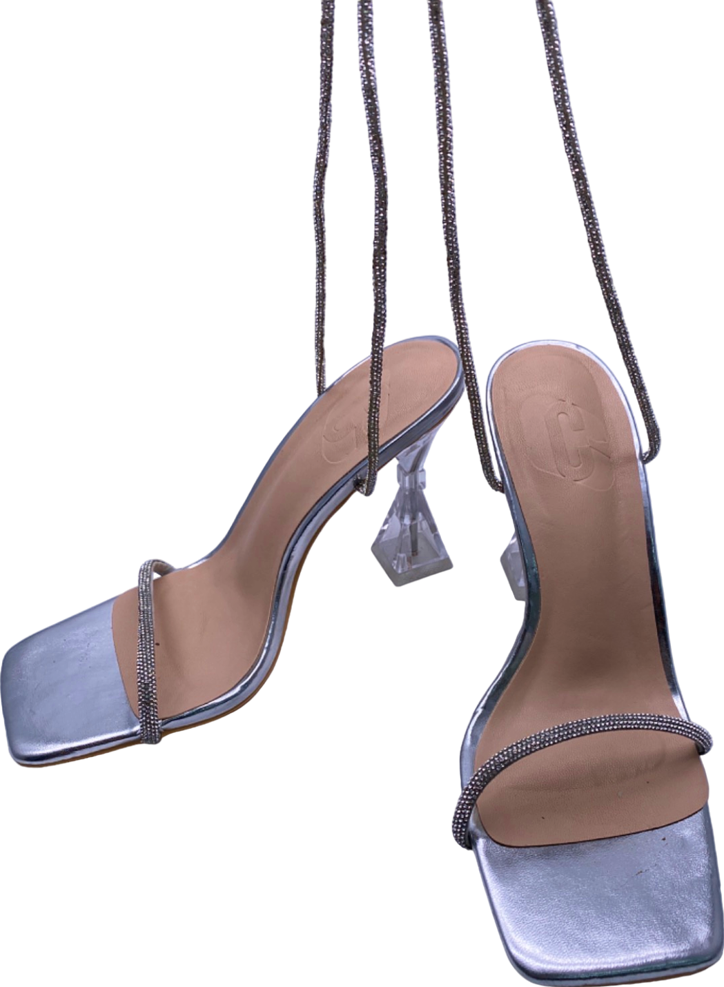 Cape Robbin Silver Strappy Mule Heels UK Size 4