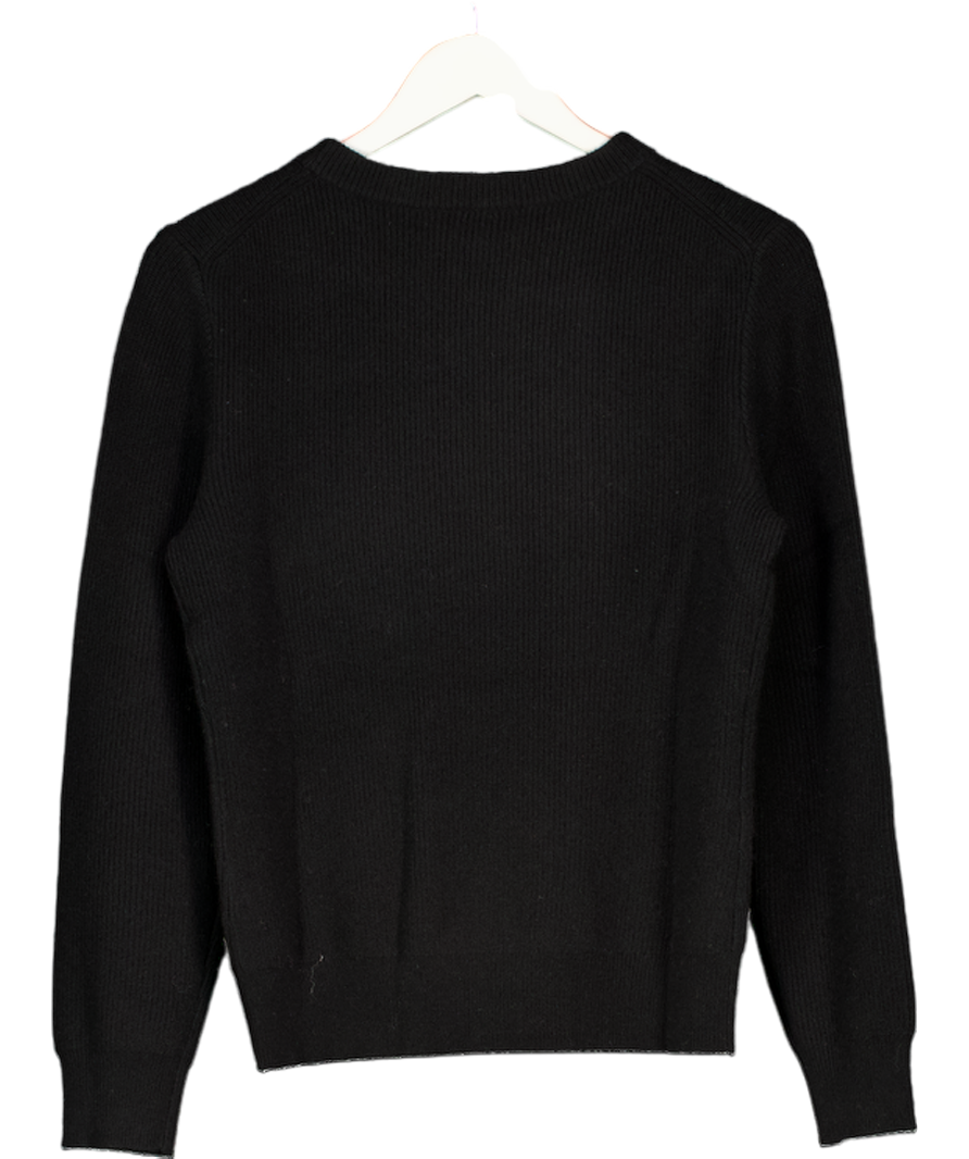 RAVELLA Black Luxe 100% Double Ply Pure Cashmere Classic Crew Neck Jumper UK S