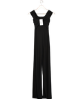 Club L Black Say Less Bardot Front Wrap Straight Leg Jumpsuit UK 4