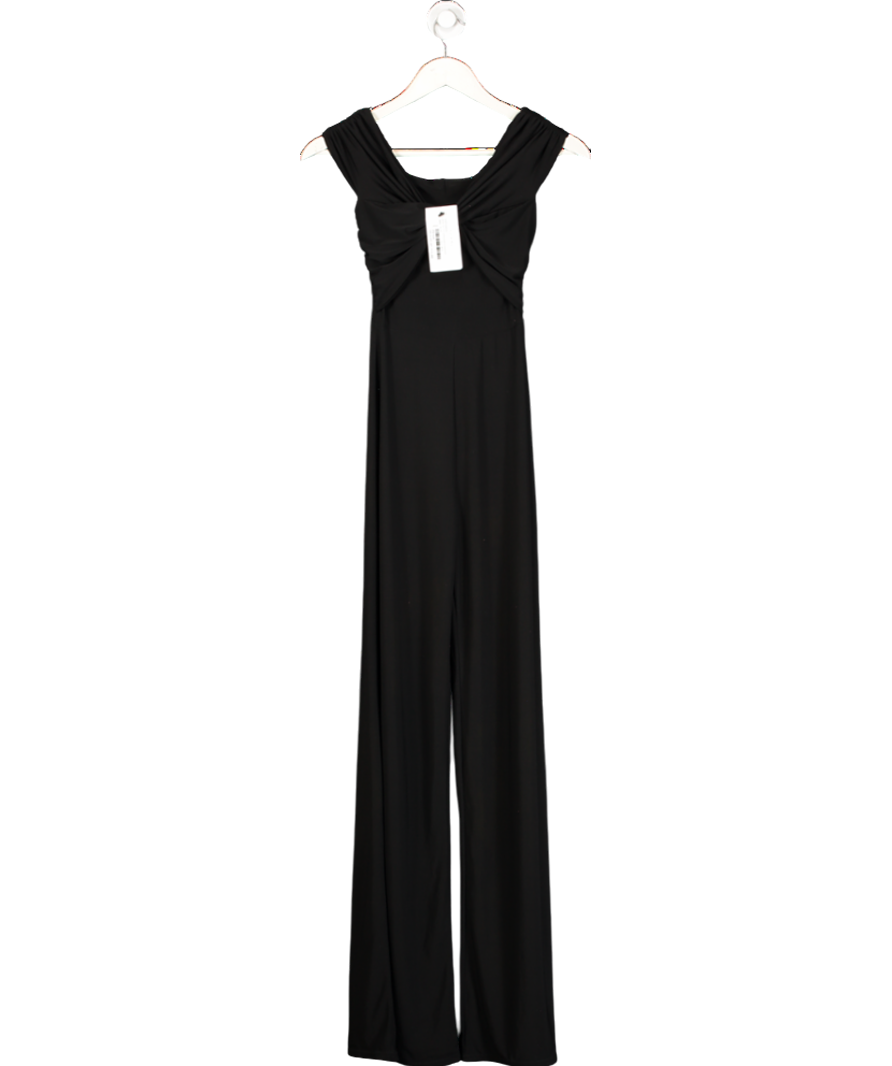 Club L Black Say Less Bardot Front Wrap Straight Leg Jumpsuit UK 4