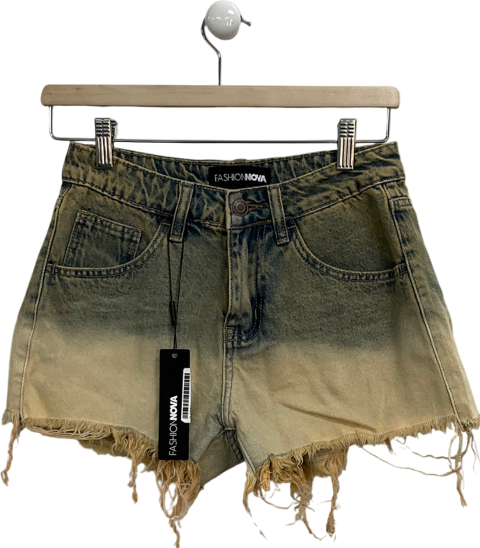 Fashion Nova Blue Keep It Coming Tinted Denim Shorts UK S