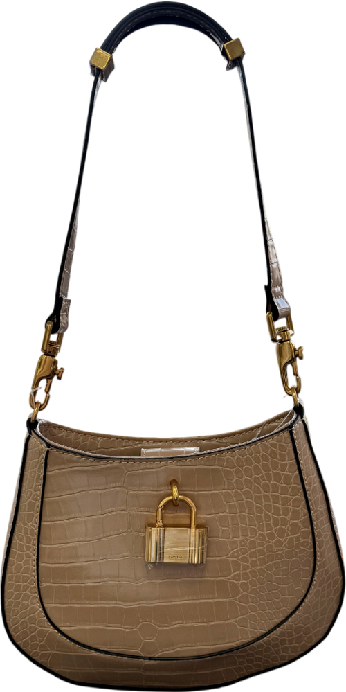 Carvela Beige Croc Lock Mini Shoulder Bag