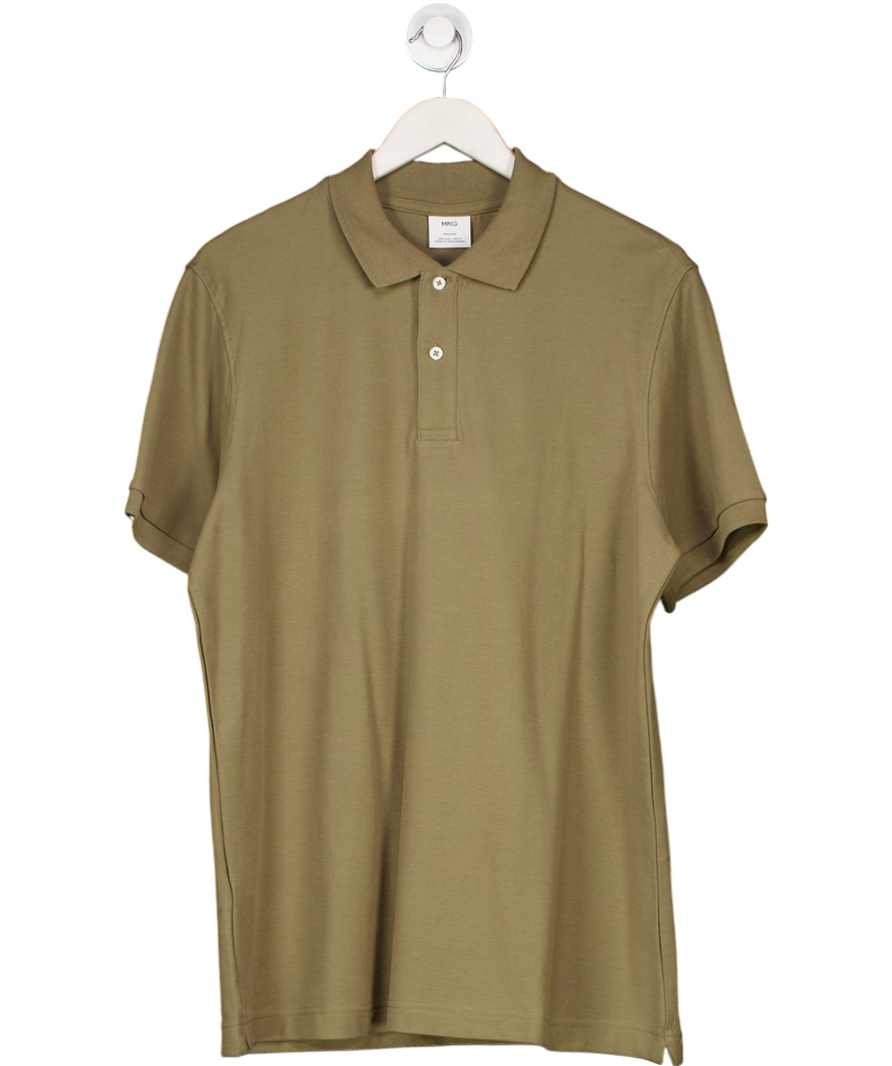 MANGO Light Khaki Green Cotton Pique Polo Shirt UK L