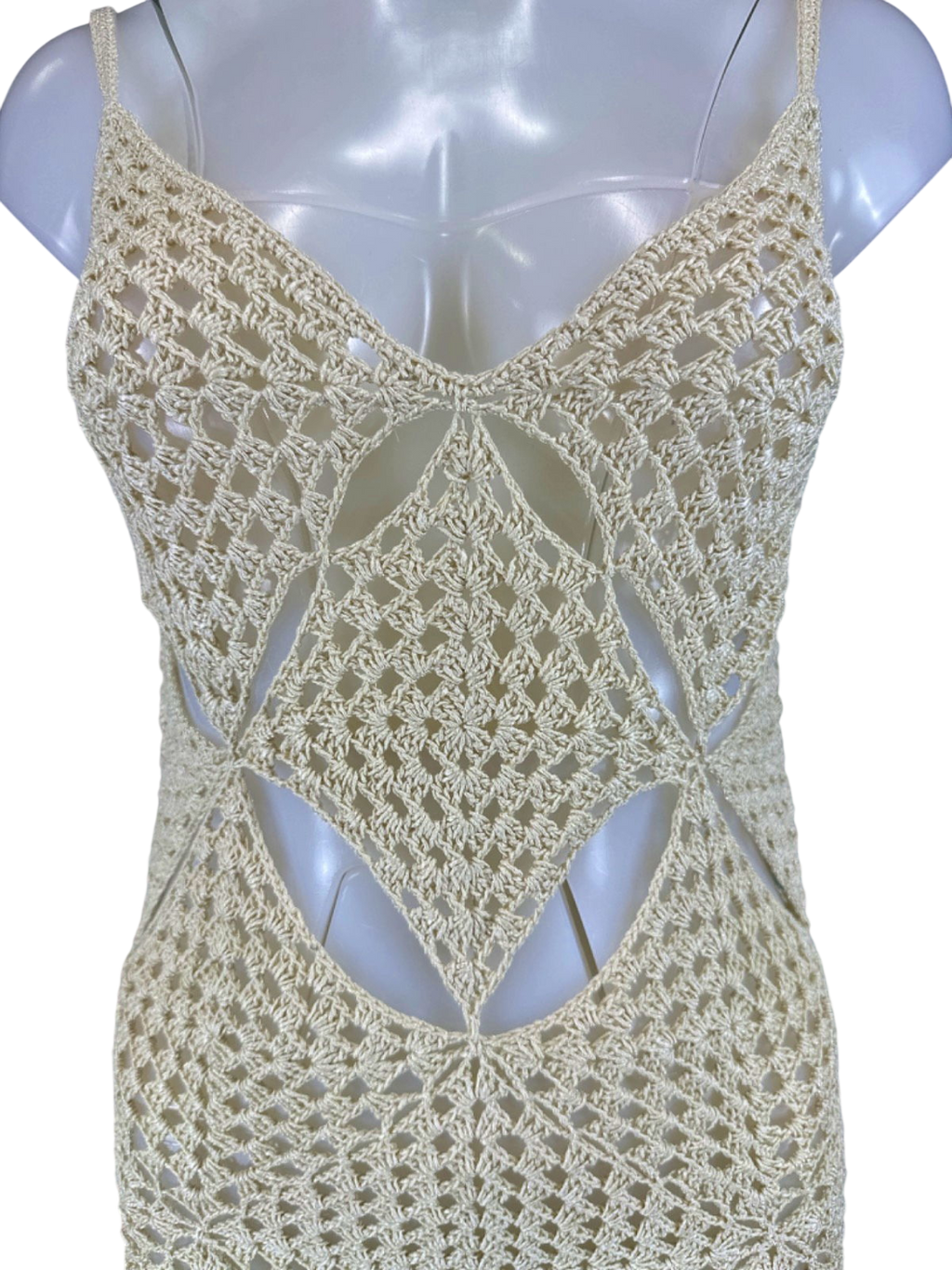 LPA REVOLVE Odella Crochet Beach Dress In Neutral Beige UK XS