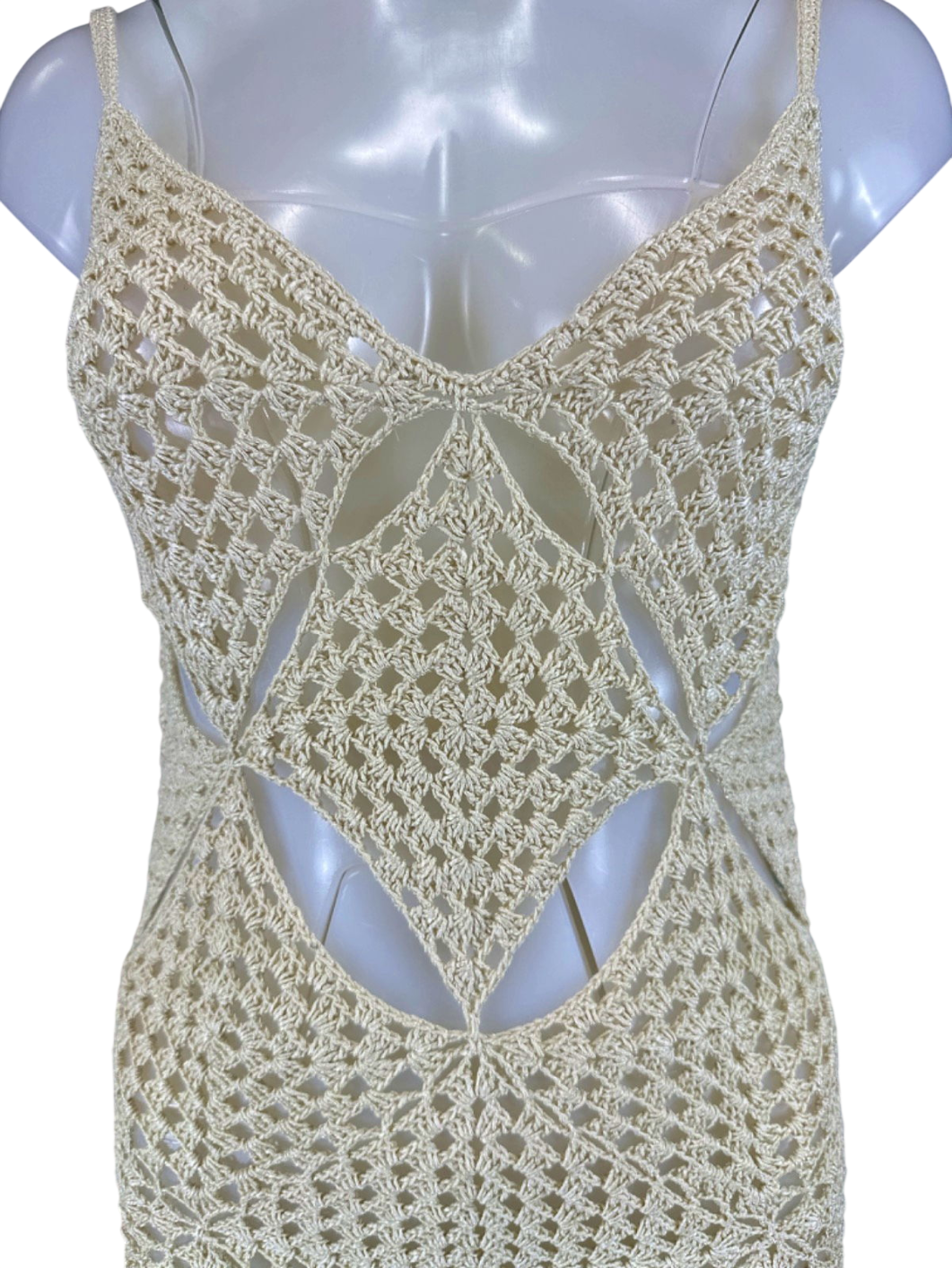 LPA REVOLVE Odella Crochet Beach Dress In Neutral Beige UK XS