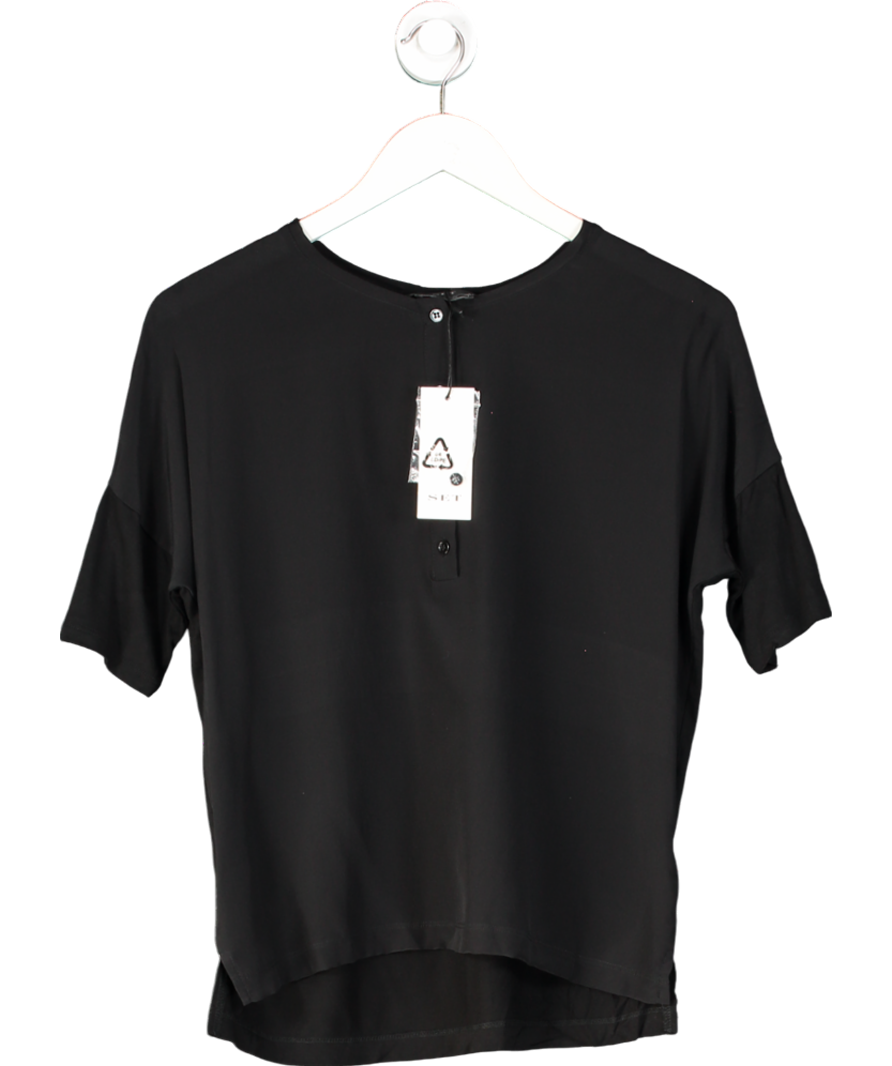 Set Black Zoey 100% Silk Button T-shirt UK 6