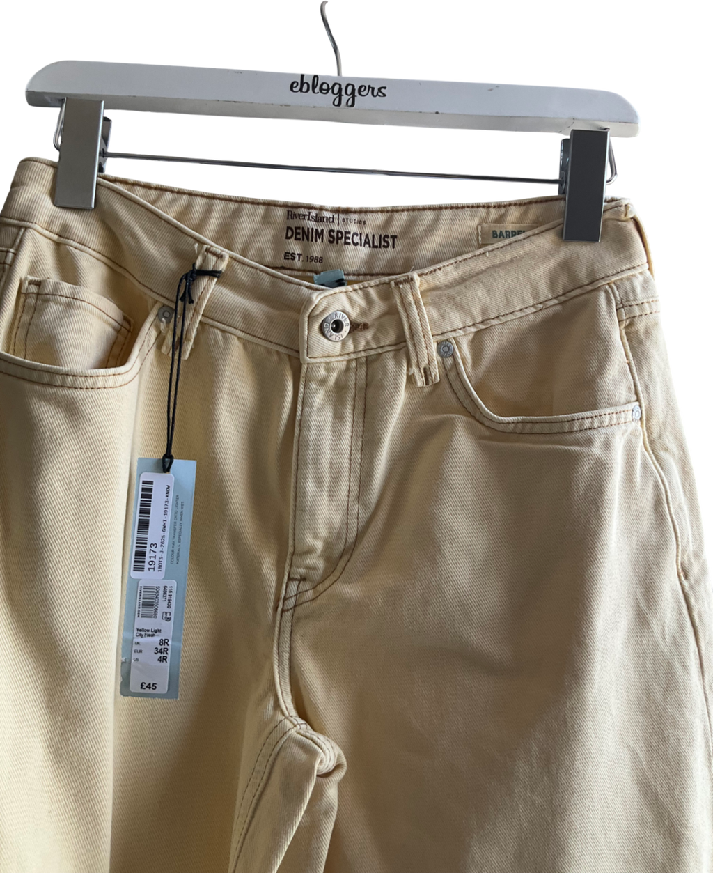 River Island Yellow Light City Fresh Barrel leg Jeans UK 8