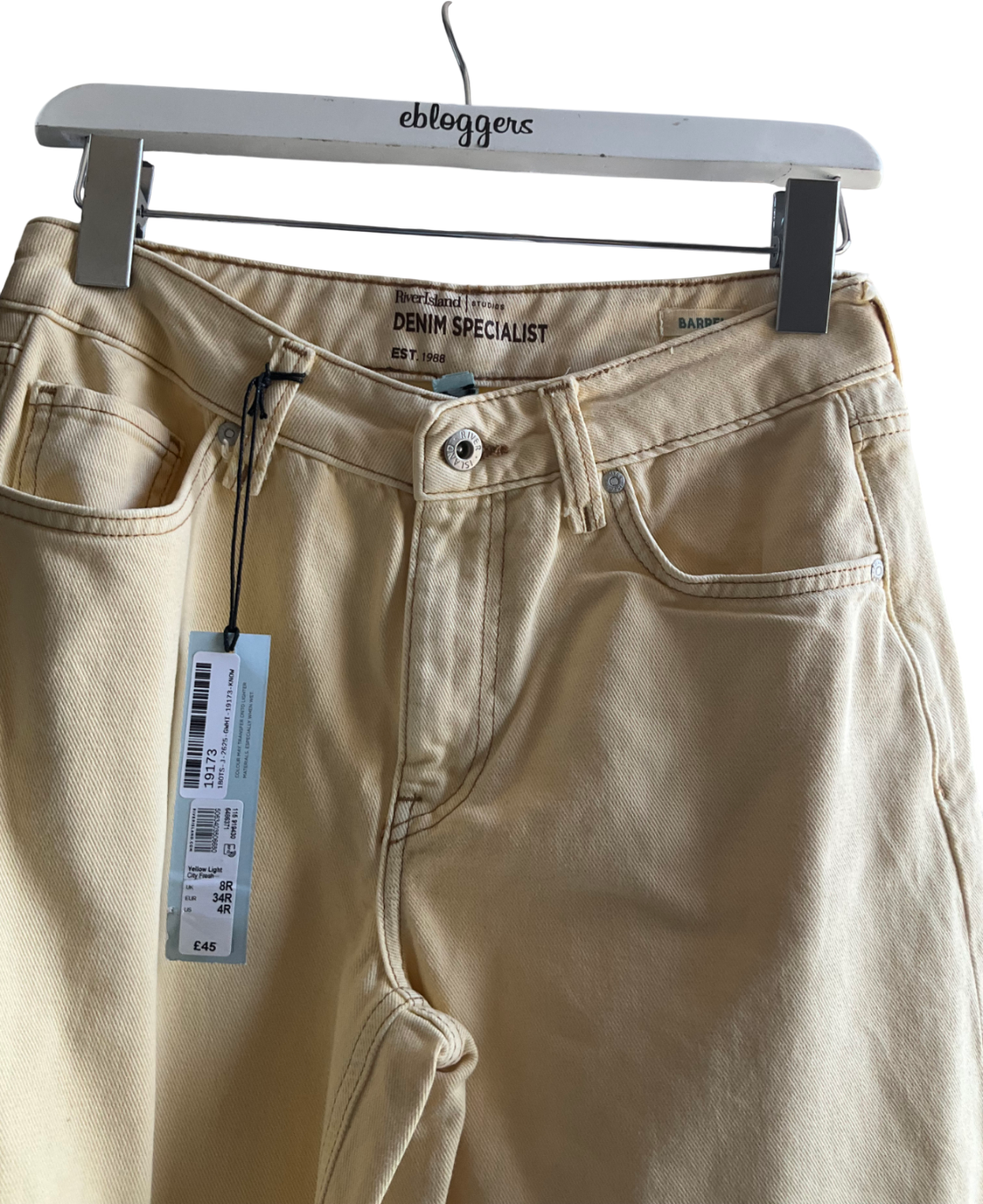 River Island Yellow Light City Fresh Barrel leg Jeans UK 8