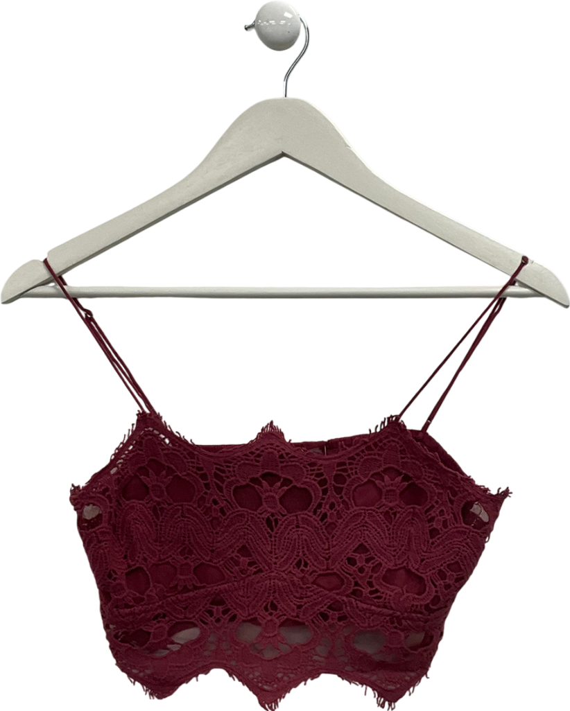 Free People Athena crochet lace scalloped Bralette In Wine UK M