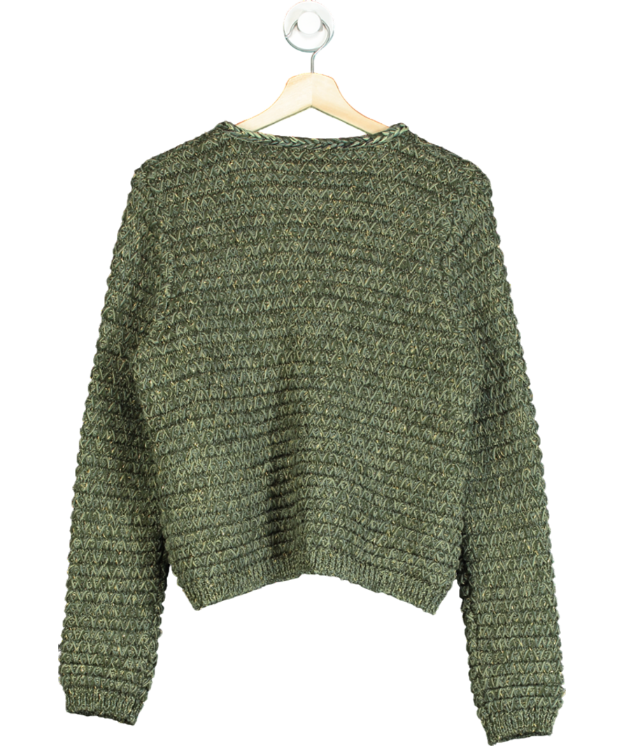 MANGO Green Lurex Chunky-knit Cardigan UK L