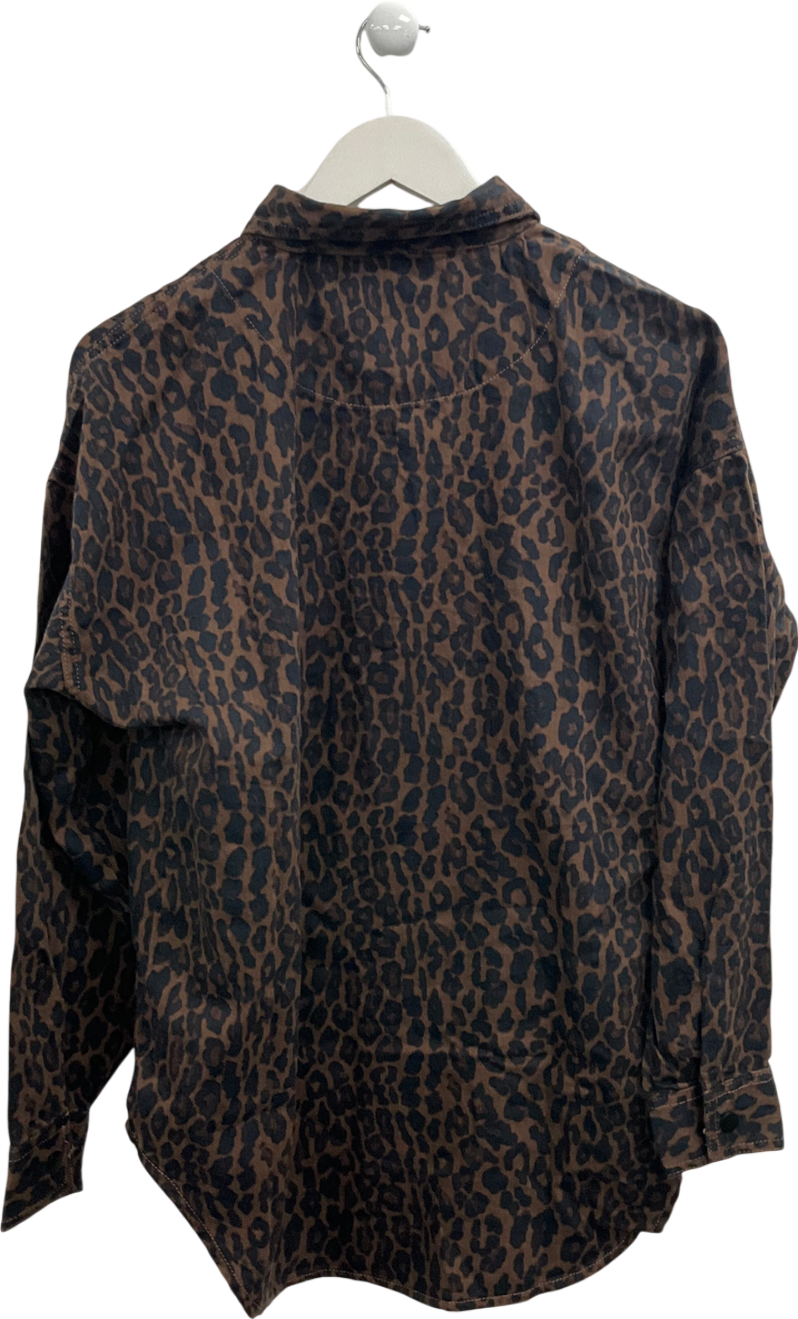 Next Brown Leopard Print Oversized Denim Shirt UK M