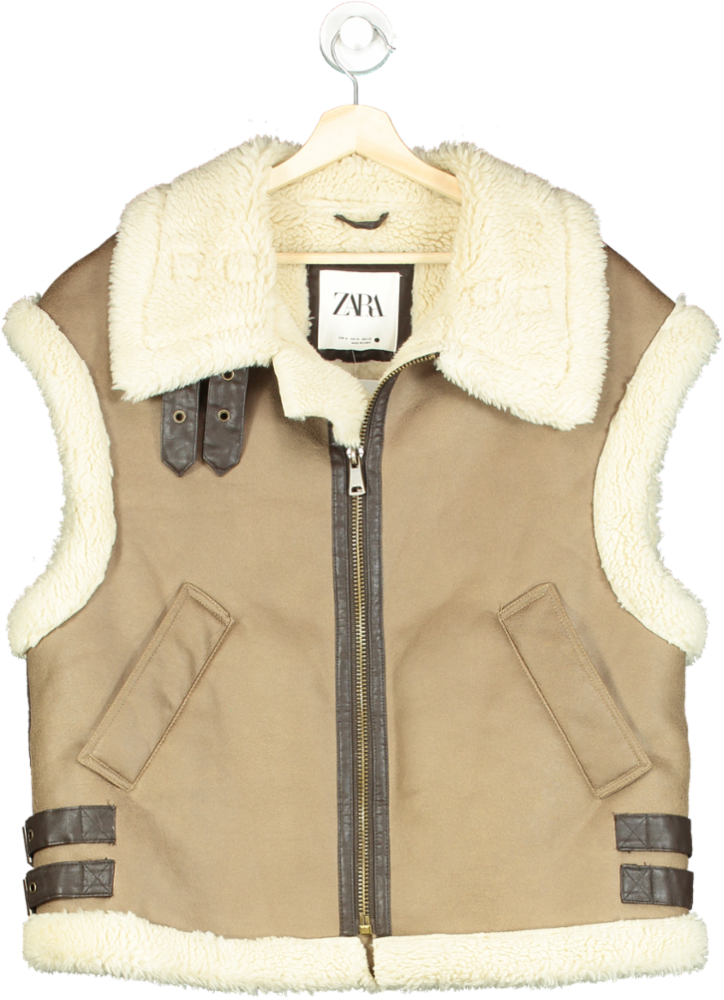 Zara Beige Faux Shearling Vest UK M