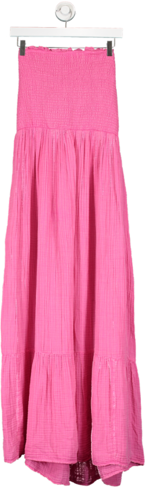 Anthropologie Pink Smocked Bardot Midi Dress UK L