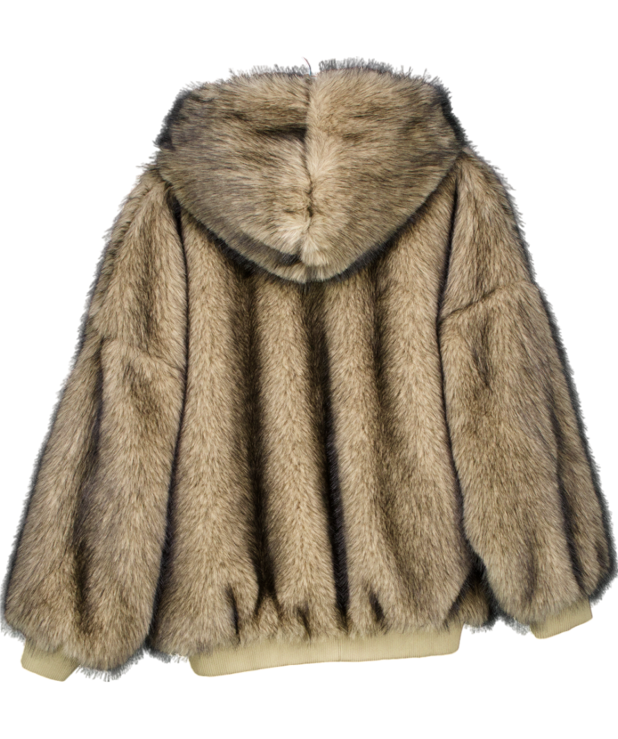 maro Beige Faux Fur Jacket UK S