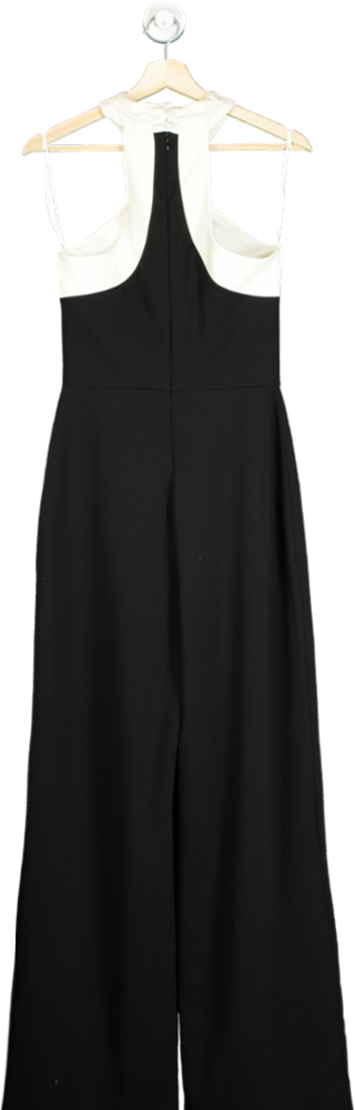 River Island Black/White Crepe Halter Neck Jumpsuit UK 10