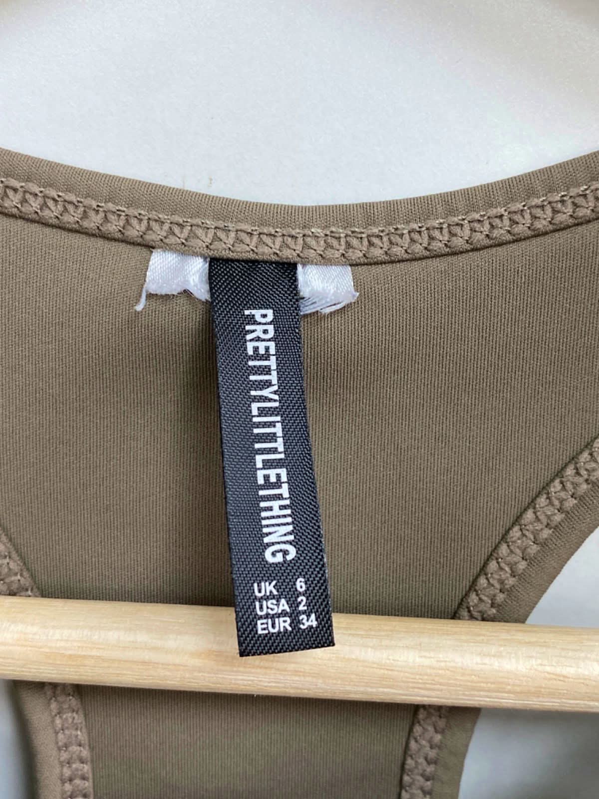 PrettyLittleThing Khaki Racerback Crop Top Size UK 6