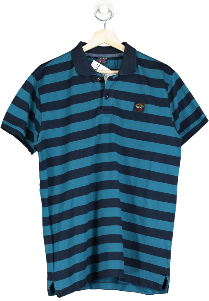 Paul & Shark Navy Blue-Teal Striped Yachting Polo UK XL