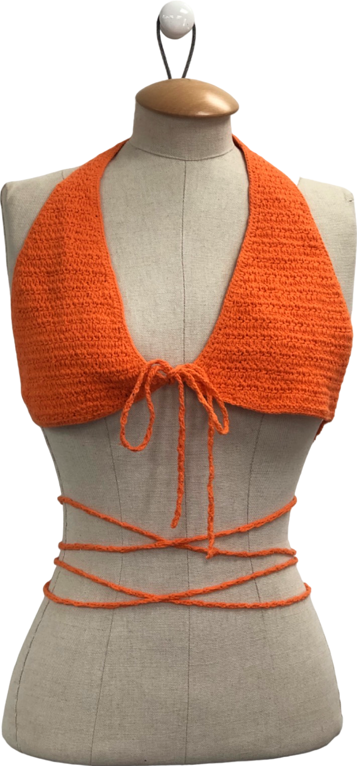 Shondel Orange Handmade 2-piece Knitted Top and Skirt Set UK M