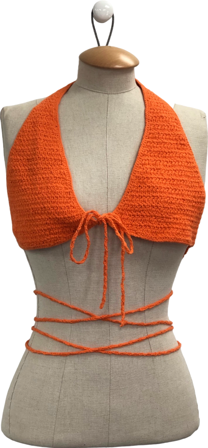 Shondel Orange Handmade 2-piece Knitted Top and Skirt Set UK M