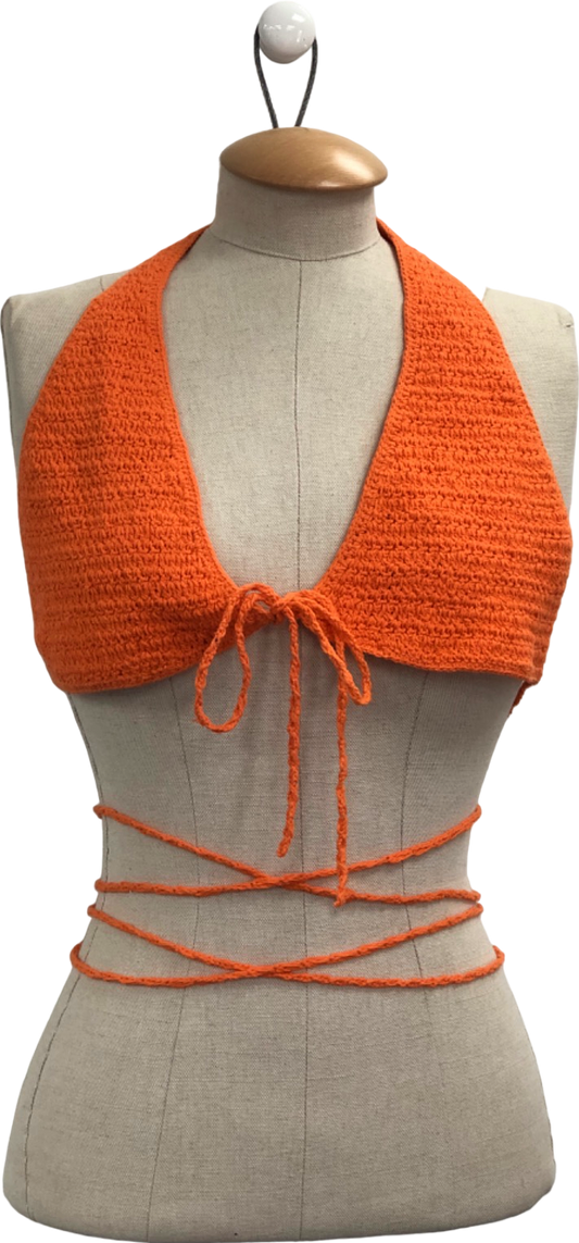 Shondel Orange Handmade 2-piece Knitted Top and Skirt Set UK M