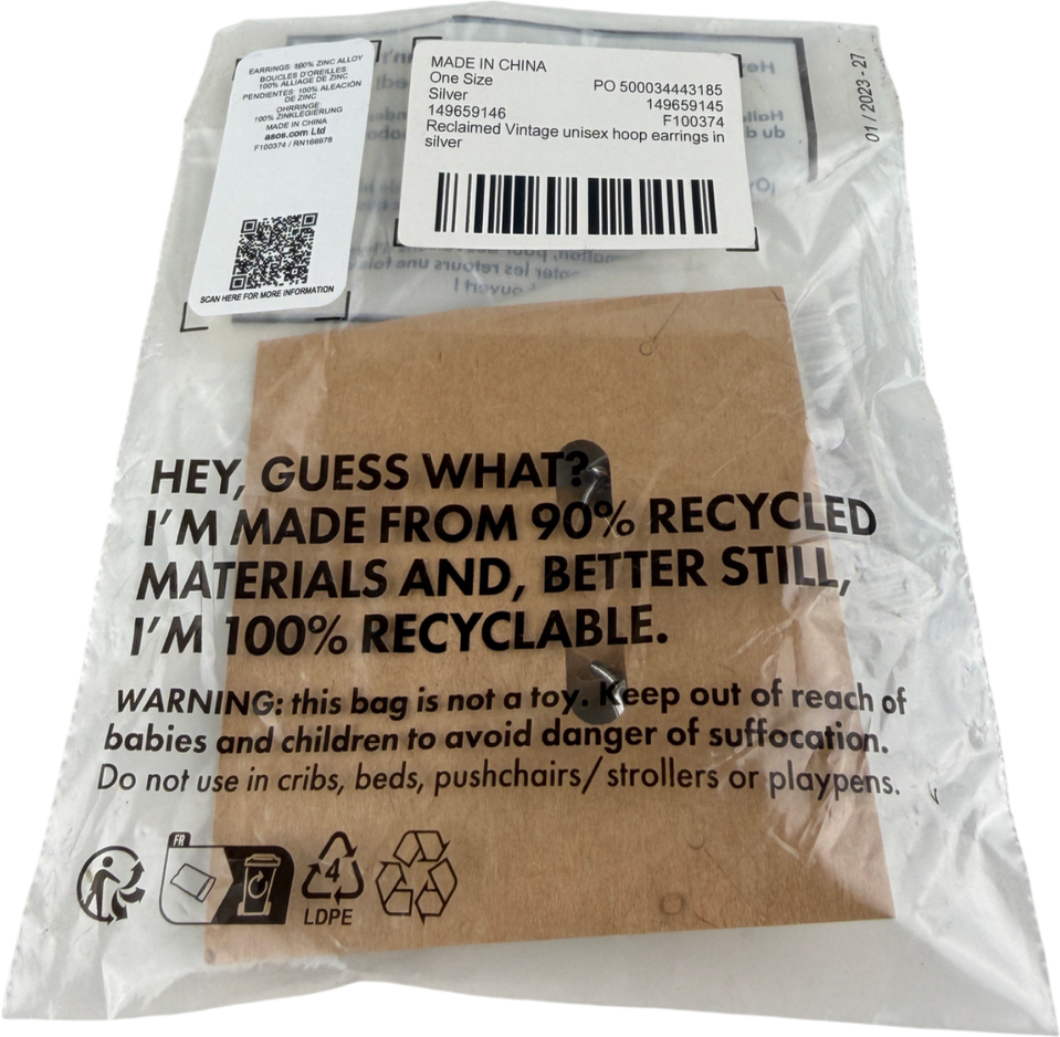 Reclaimed Vintage Metallic Unisex Hoop Earrings