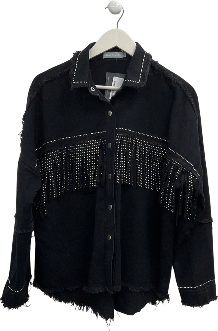 Flamant Rose Black Western Style Fringed Shacket UK S/M