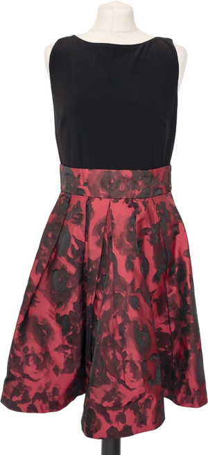 Ralph Lauren Black / Red Floral Satin Fit And Flare Dress Us8 UK 12