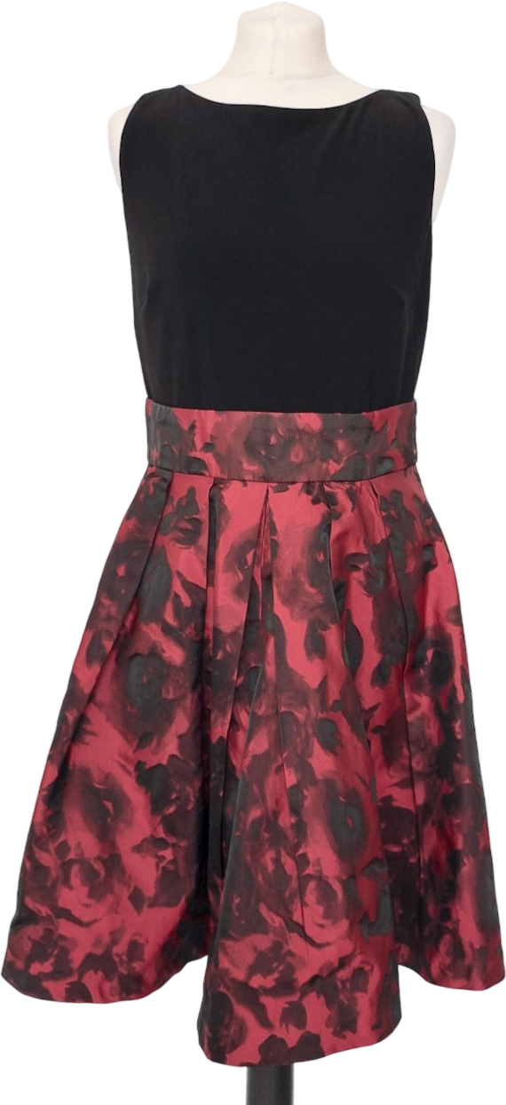 Ralph Lauren Black / Red Floral Satin Fit And Flare Dress Us8 UK 12