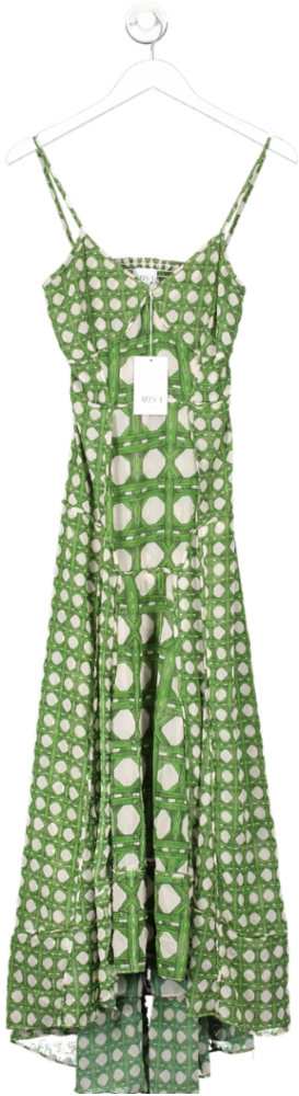 MISA Los Angeles Green Bamboo Print Cut Out Back Maxi Dress UK XS