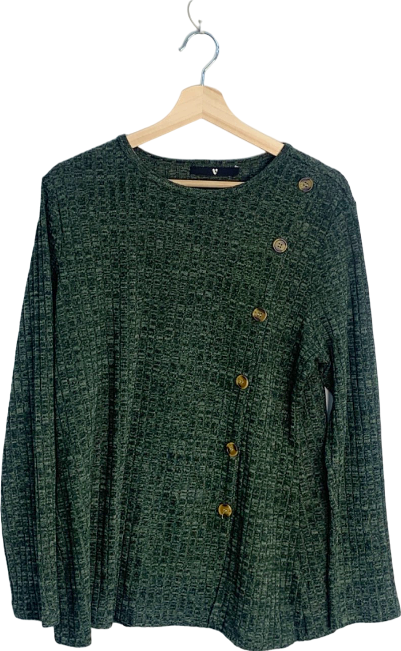 V By Very Green Button Detail Knitted Jumper UK 18