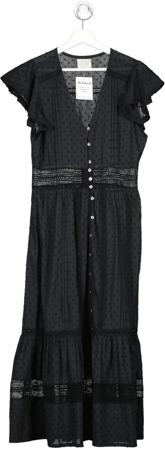 Aspiga Black 100% Organic Cotton Button Through Midi Dress UK S