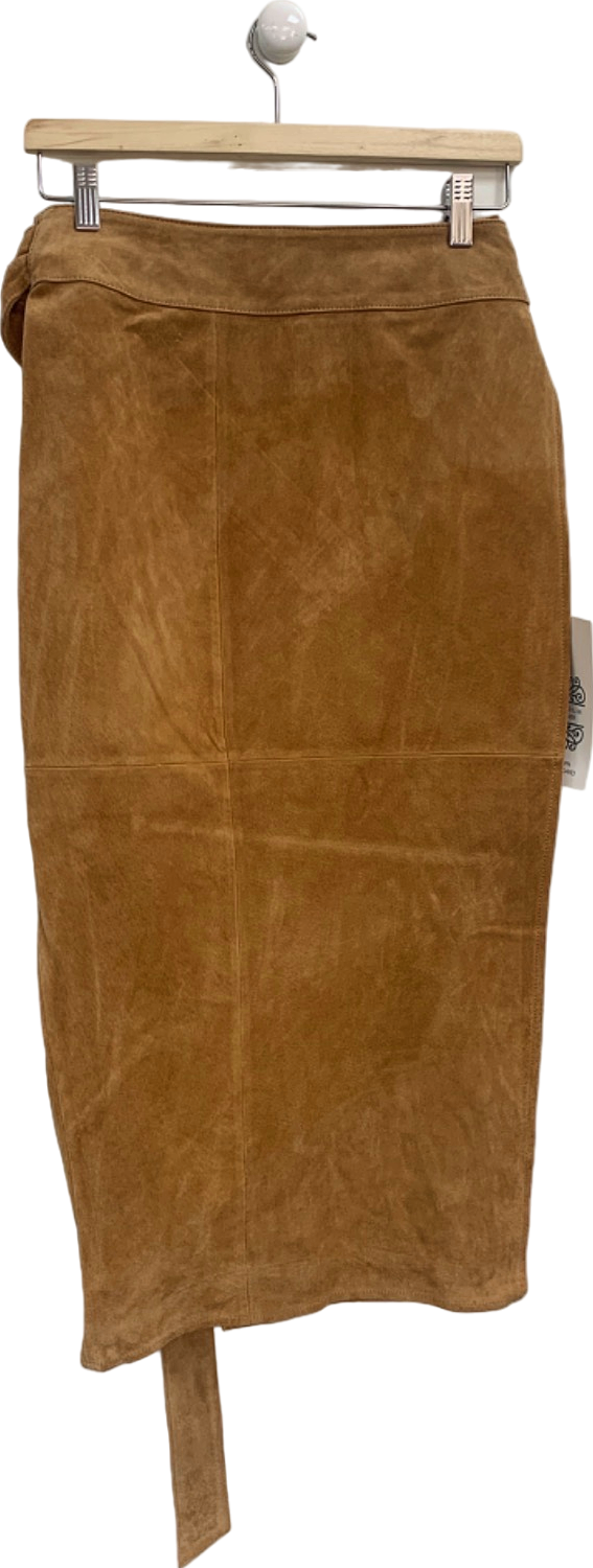 Never Fully Dressed Tan Real Suede Jasper Wrap Skirt UK 10